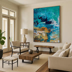“Teal and Orange Coastal Abstract” - Seaside - Inspired Abstract Painting On Canvas PS0036