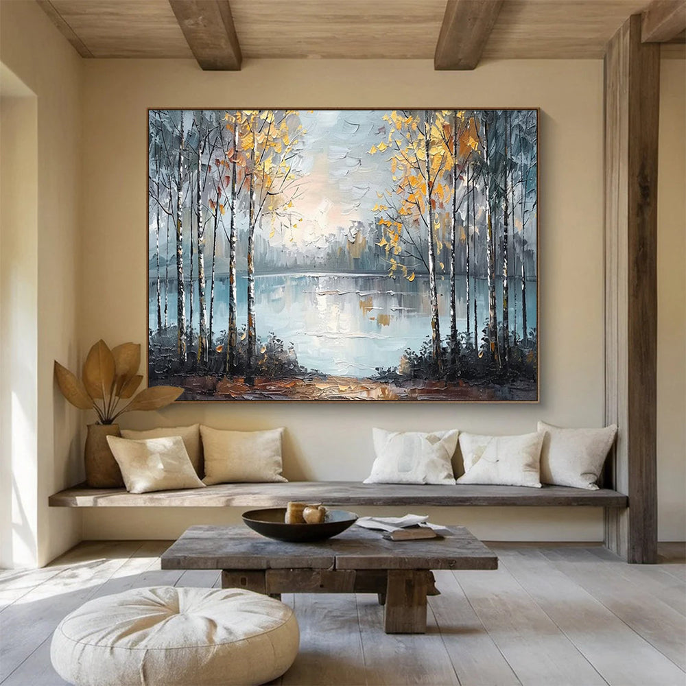 “Autumn Forest by the Lake” - Impressionistic Oil Painting on Canvas DKS904