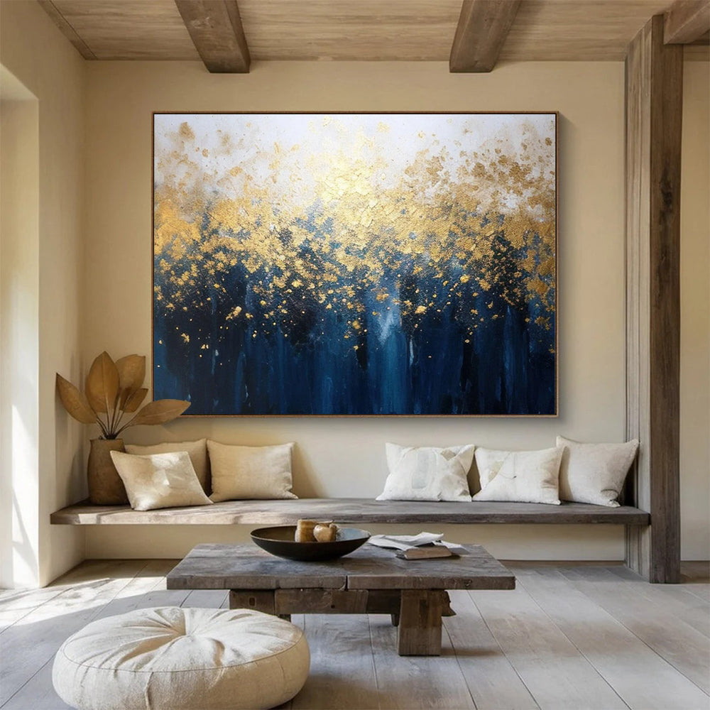 “Gilded Forest in Blues and Golds” - Magical Landscape Painting On Canvas PT048