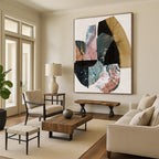 “Geometric Color Blocks” - Mixed - Hue Shapes & Grid Lines Painting On Canvas DS152