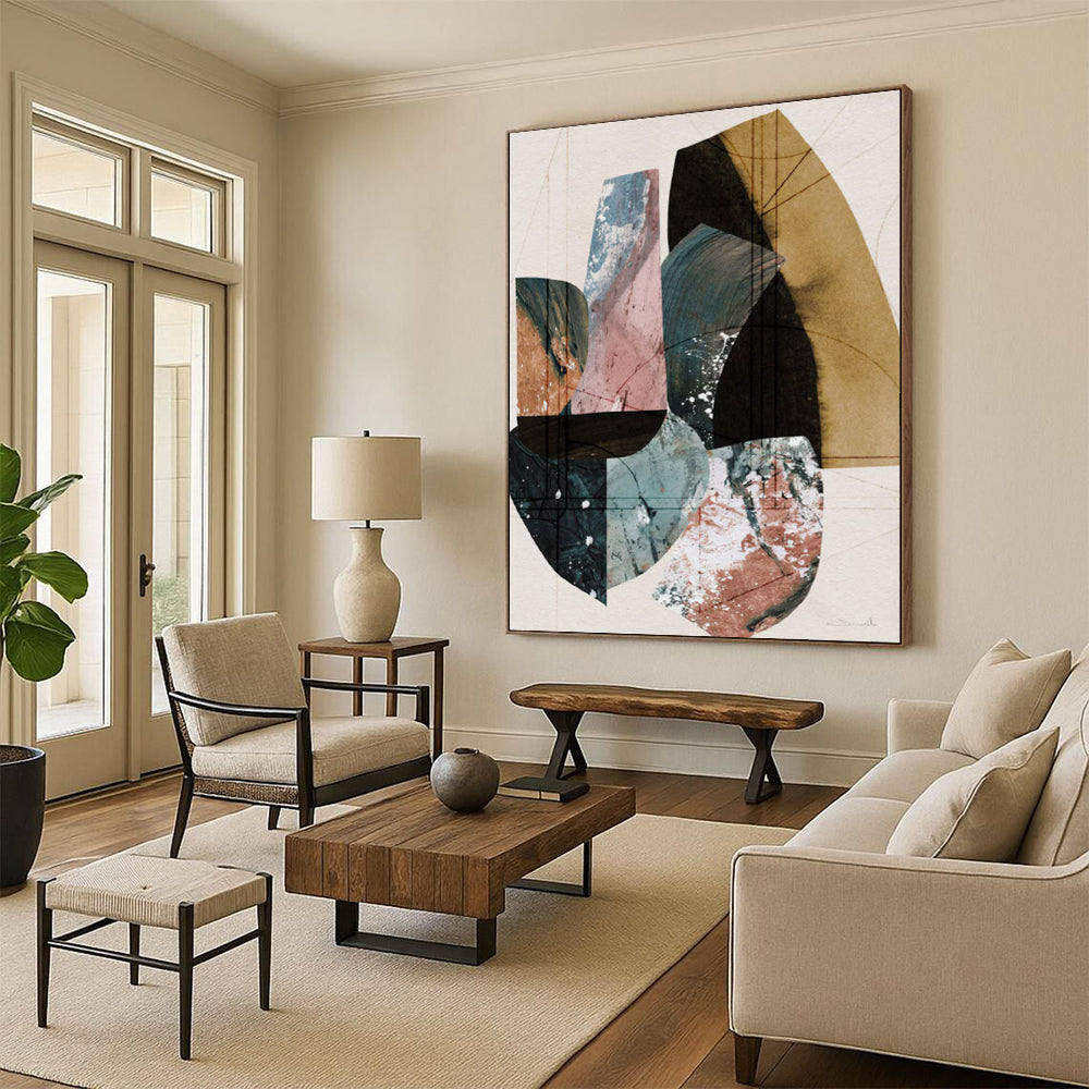 “Geometric Color Blocks” - Mixed - Hue Shapes & Grid Lines Painting On Canvas DS152