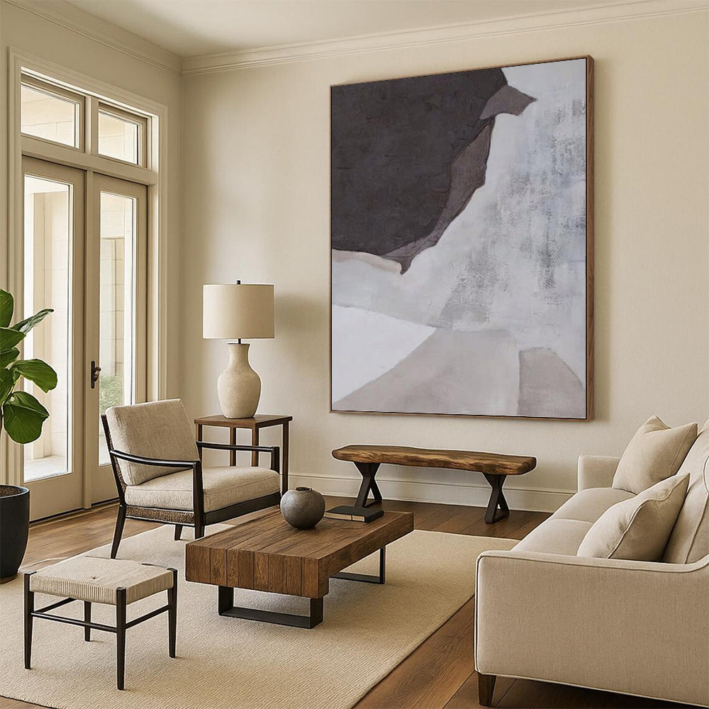 “Grey - Black Abstract Shapes” - Minimalist Abstract Painting On Canvas PT1182