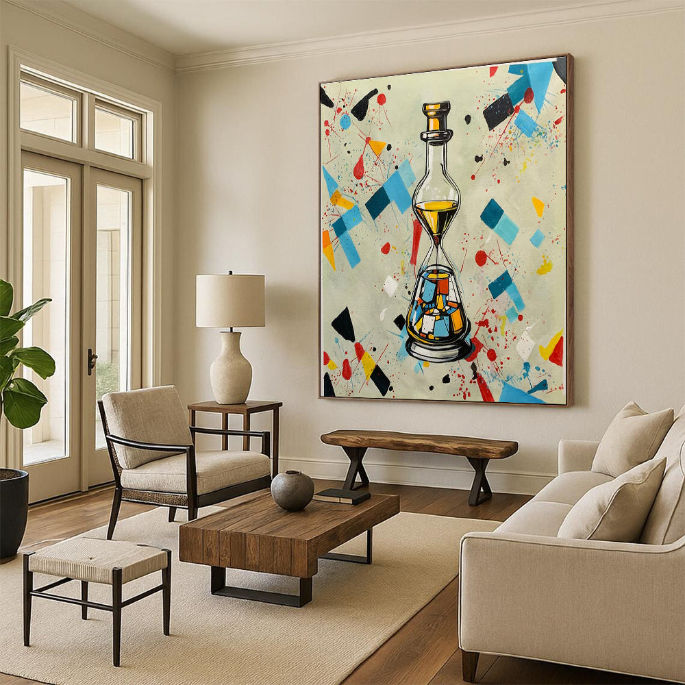 “Colorful Hourglass - Bottle” - Multicolor Abstract Surrealist Painting On Canvas PS0718