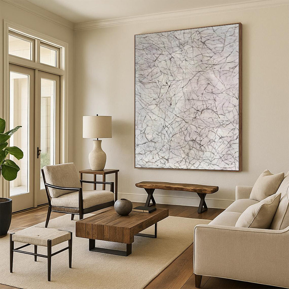 “Grey - White Abstract Web - like Texture” - Minimalist Abstract Painting On Canvas PS0306