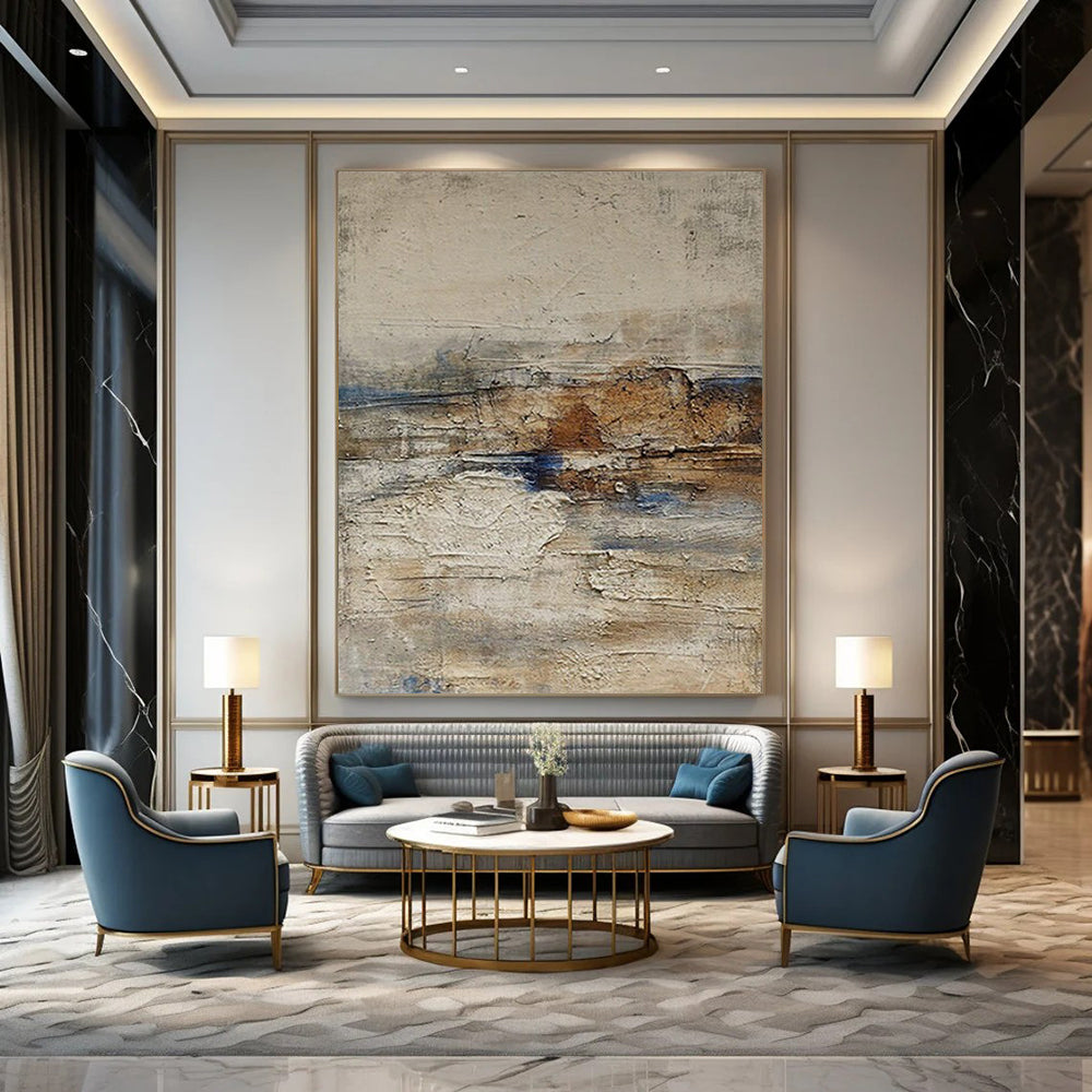 Gray, Brown, and Blue Textured, "Mixed Terrain" – Textured Abstract Painting On Canvas PS0969