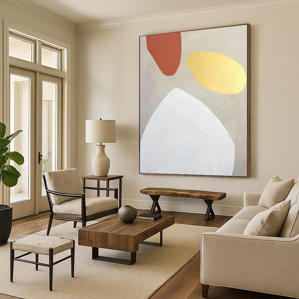 “Terracotta, Gold, and White Shapes” - Earthy Tones Abstract Painting On Canvas PT1078