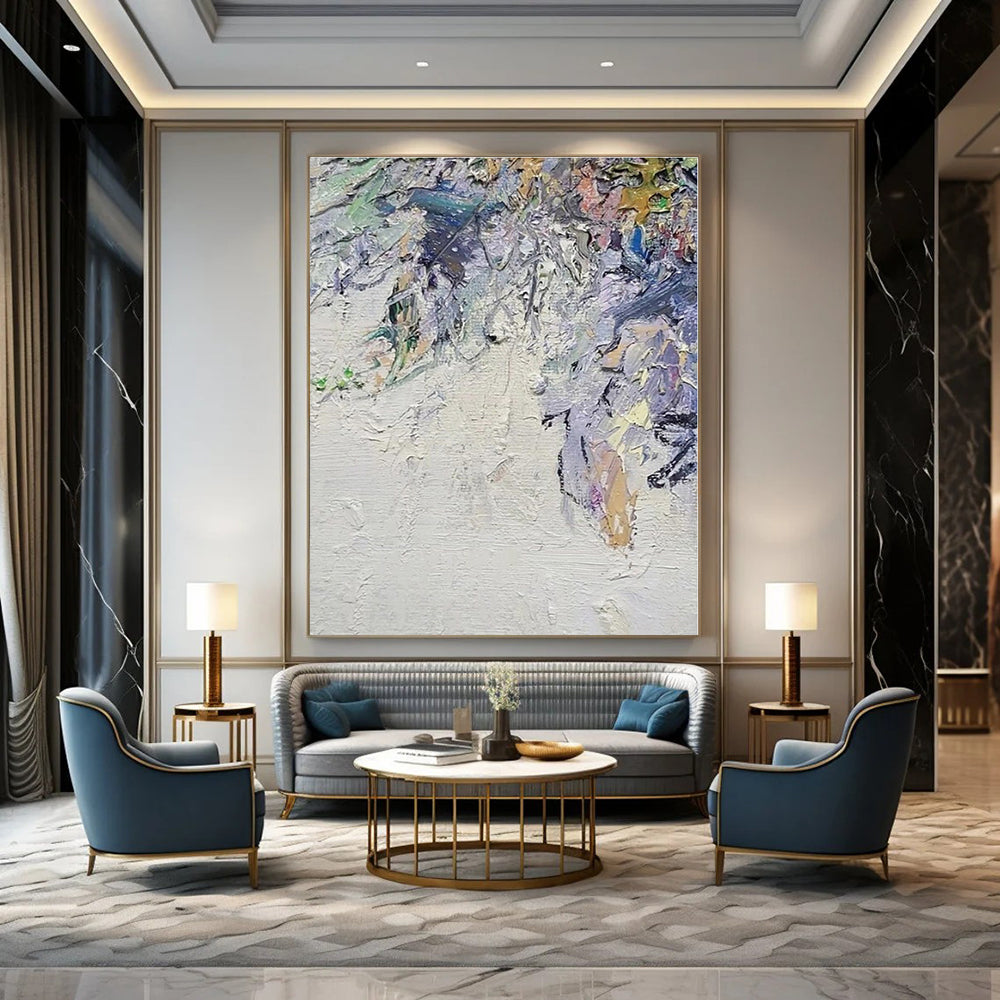 White, Colorful with Thick Textures "Colorful Chaos" Abstract Painting On Canvas PS1349