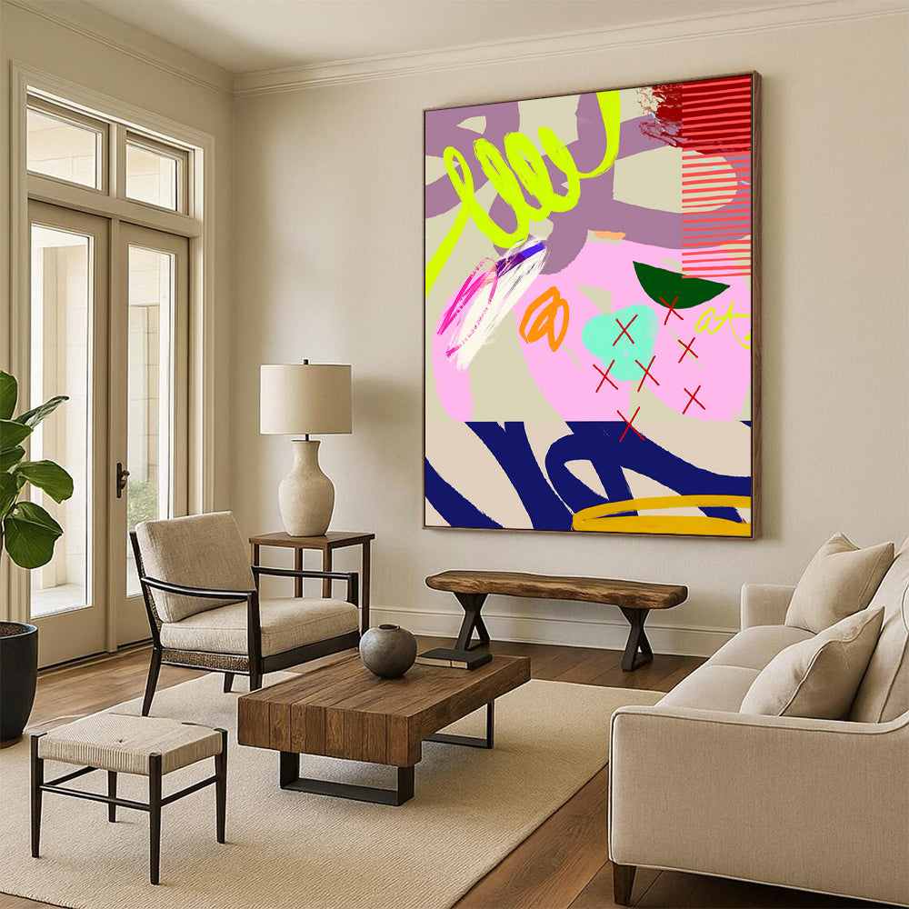 “Neon and Pastel Abstract Doodles” - Contemporary Doodle - Art Painting On Canvas PT1842