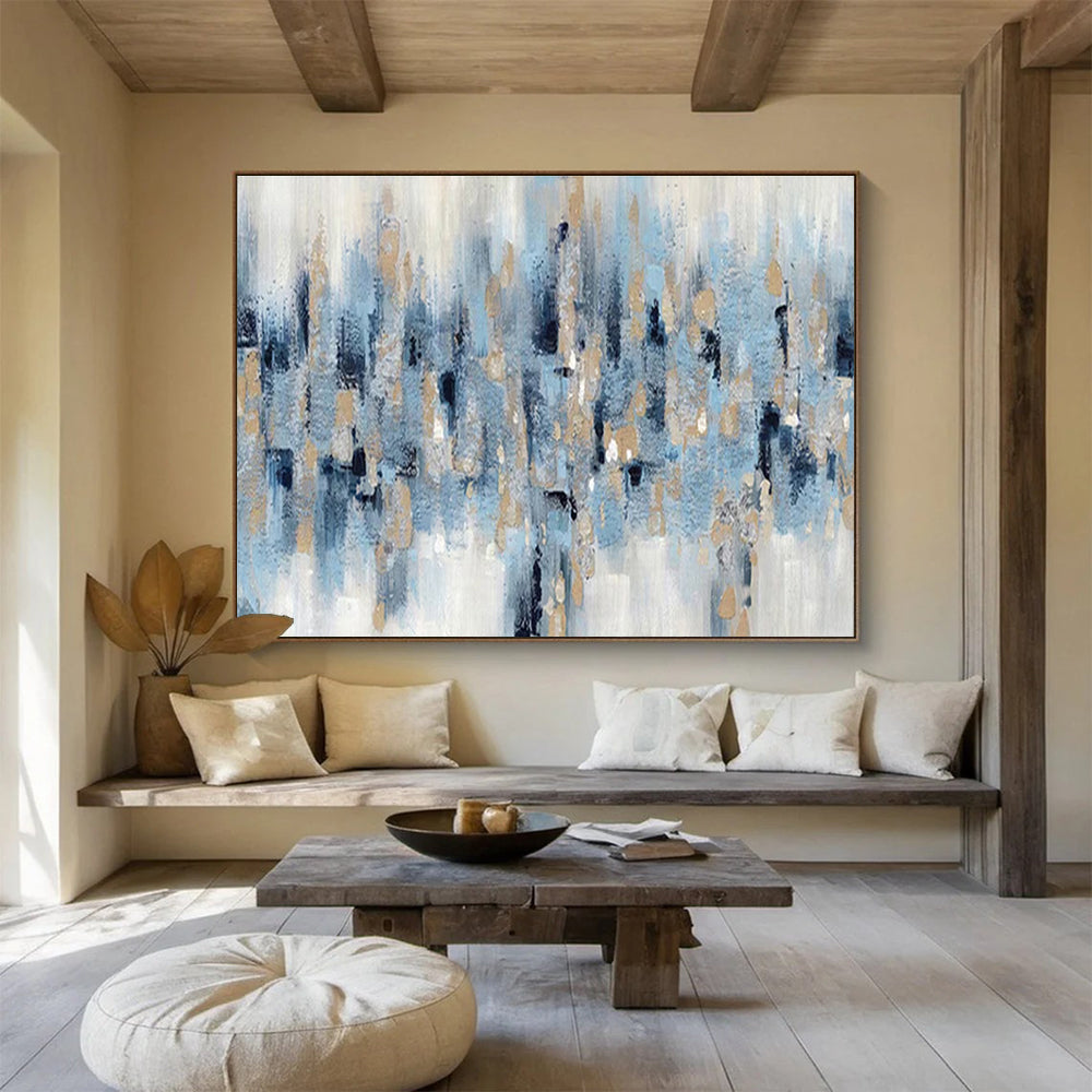 “Blue and Gold Abstract Strokes” - Abstract Acrylic Painting, Ideal for Living Room & Office DKS601