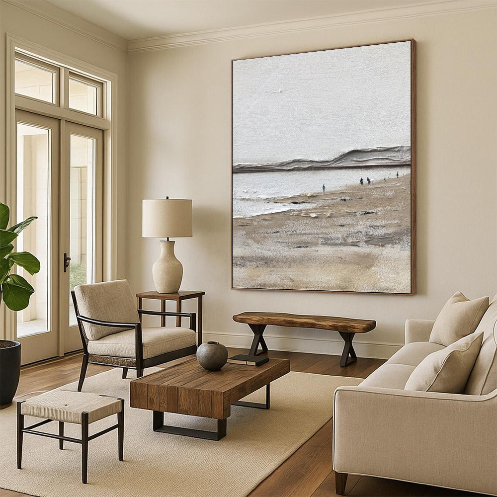 “Minimalist Beach Scene” - Landscape, Textured - Styled Painting On Canvas PT1674