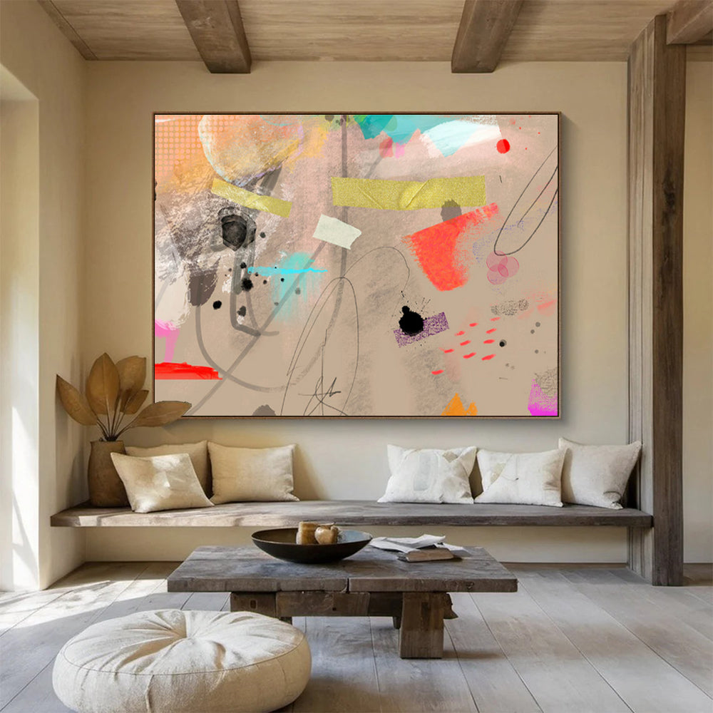 “Eclectic Beige - Toned Abstract” Mixed - Media Abstract Painting On Canvas DKS204
