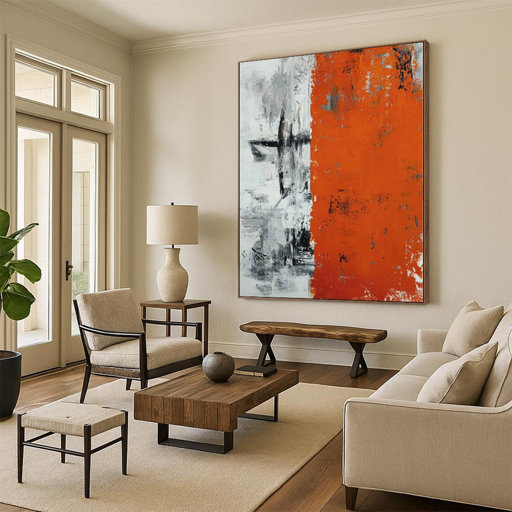 “Orange - Grey Abstract Divided Canvas” - Bold Abstract Painting On Canvas PS0315