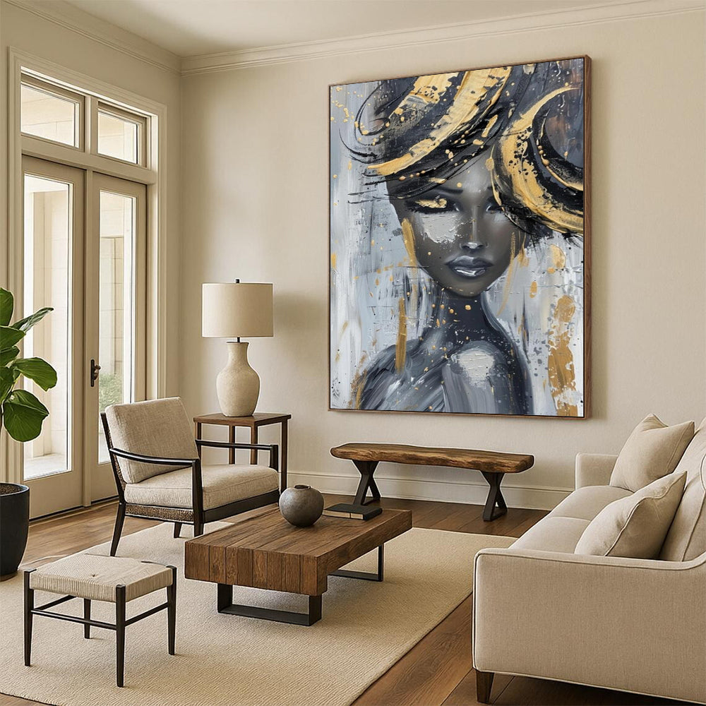 “Abstract Woman with Gold Accents” - Expressive Acrylic Painting On Canvas PT2196
