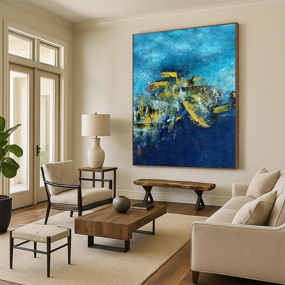 “Blue - Yellow Abstract Harbor” - Maritime Abstract Painting On Canvas PS0062
