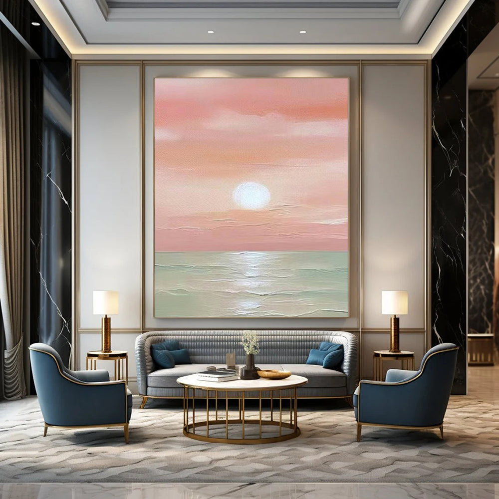 “Pink Sunset Over Sea” - Coastal Abstract Painting On Canvas PS0184