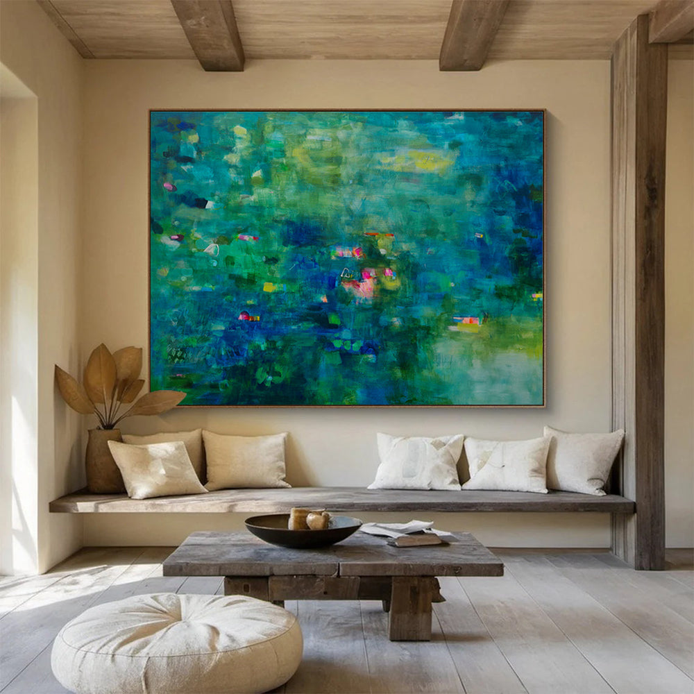 Teal Abstract Landscape Painting On Canvas DKS037