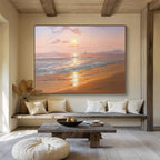 “Orange - Pink Sunset Seaside” - Impressionistic Landscape Painting On Canvas PT269