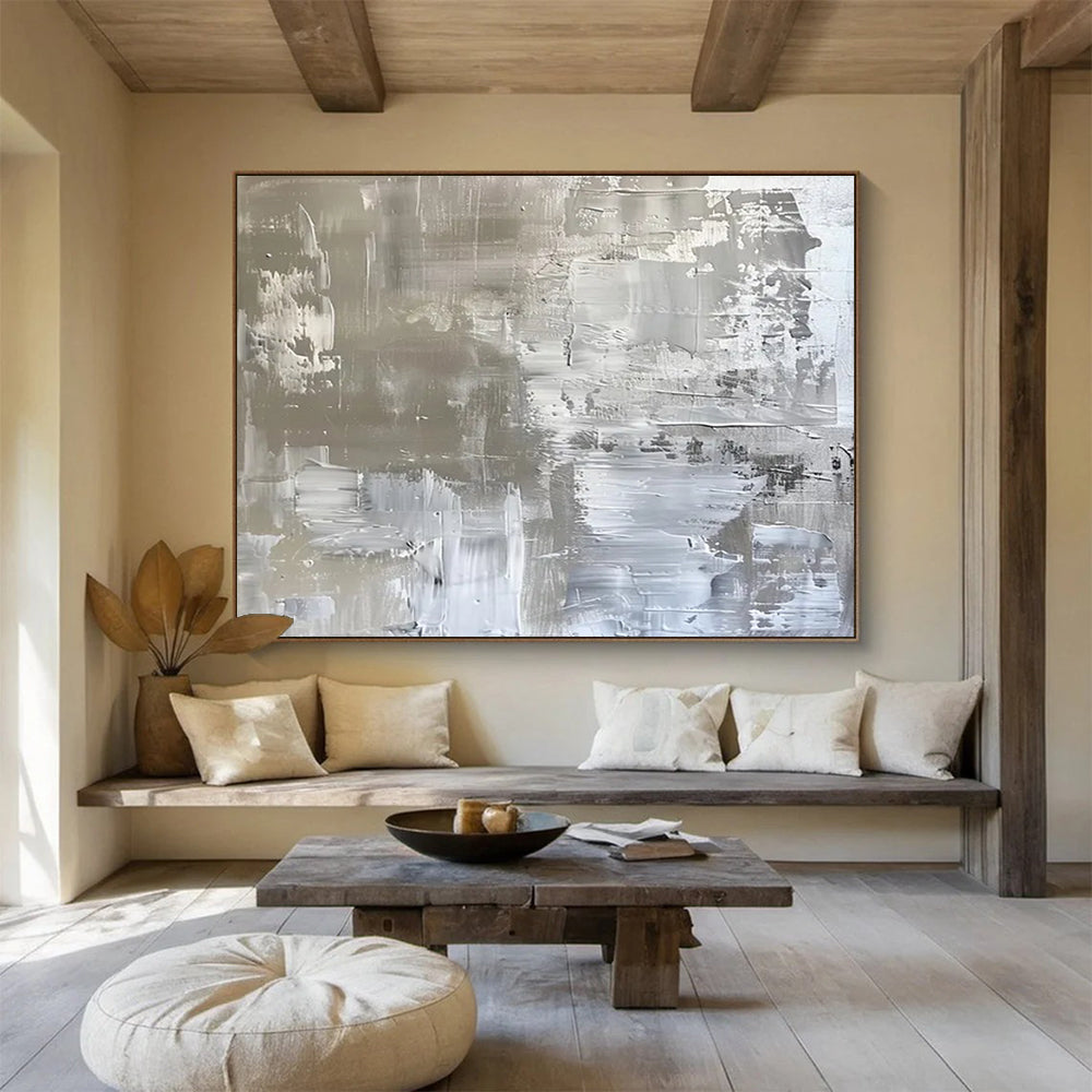 “Silver and Gray Textured Abstract” - Industrial Abstract Painting On Canvas PT104