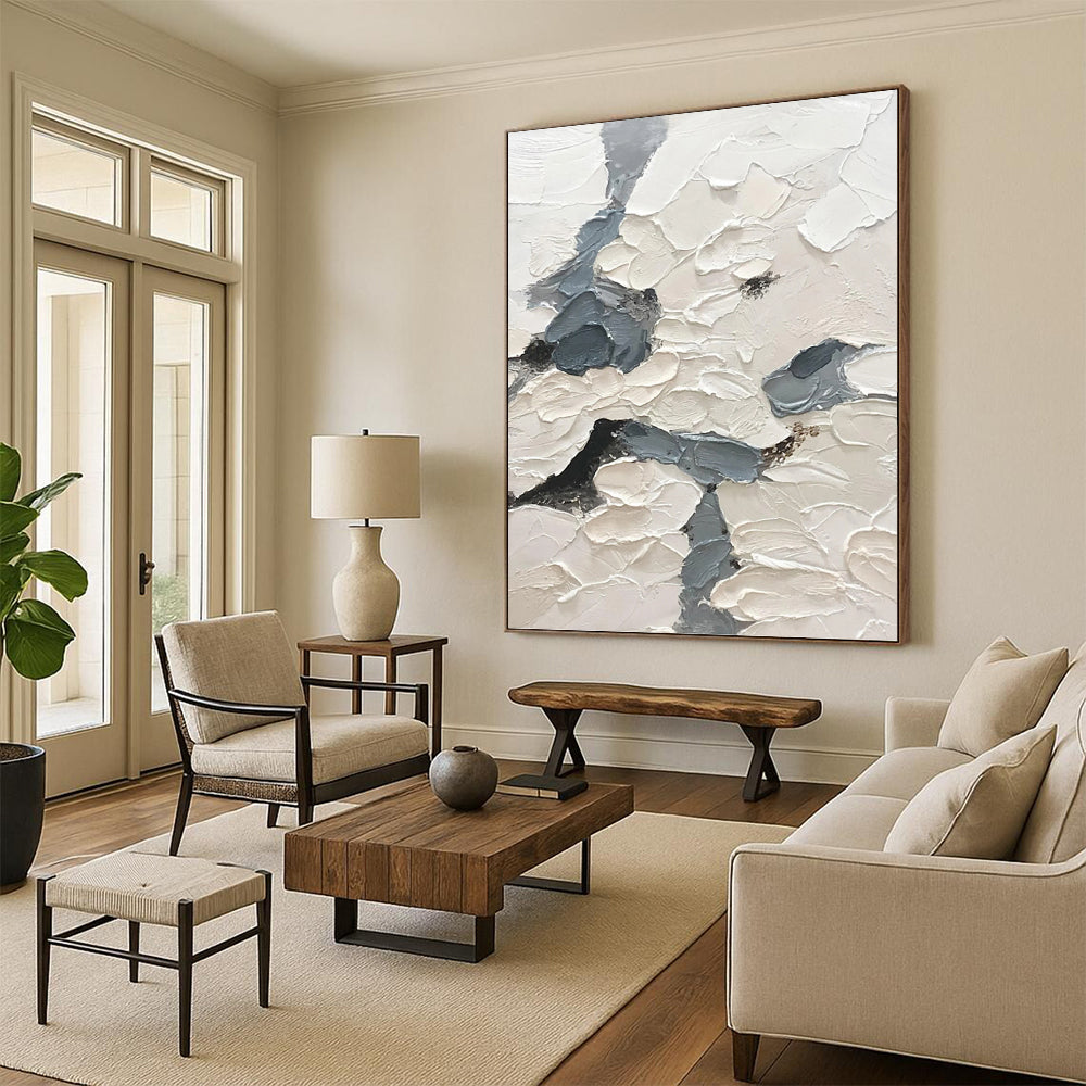 “White - Grey Textured Abstraction” - Impasto Abstract Painting On Canvas PT1165