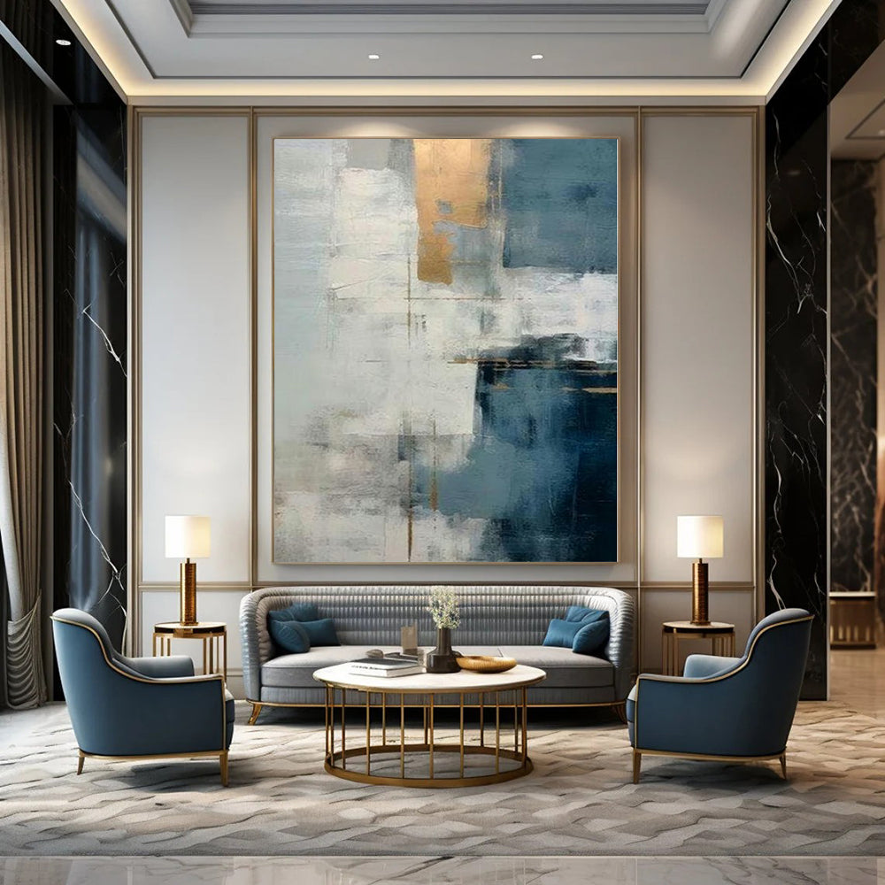 Cool Tones with Gold Accents "Gilded Serenity" Abstract Painting On Canvas PS1205