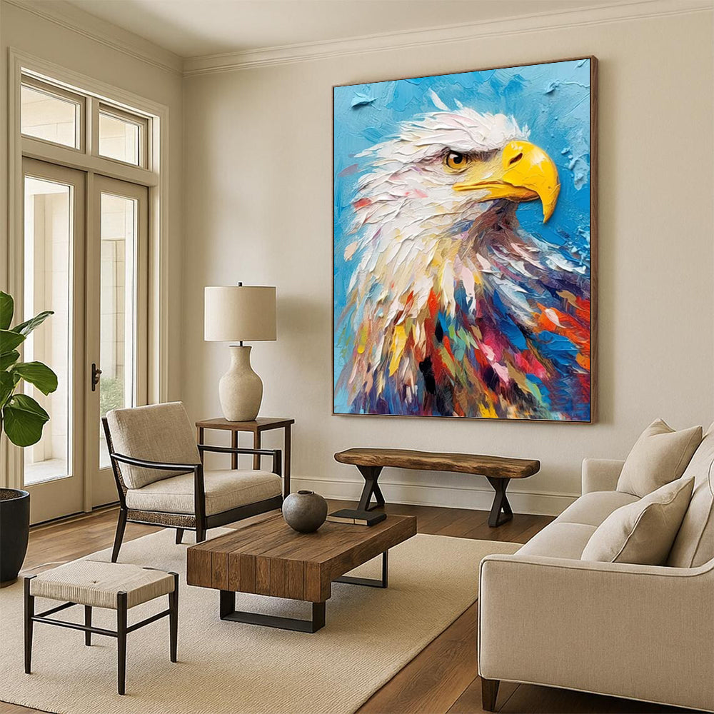 “Colorful Eagle Portrait” - Impasto, Multicolor Eagle Portrait Painting On Canvas PT1060