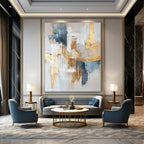 Beige, Blue, and Gold Abstract Blend - Neutral - Toned Abstract Fusion Painting On Canvas PS1242