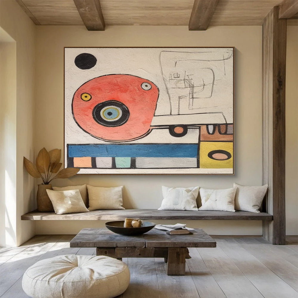 “Whimsical Abstract Forms in Red, Blue & Colorful Dots” - Miró - Style Fantasy Painting On Canvas PT004