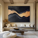 Black and Gold Textured Waves Contemporary Abstract Painting On Canvas DKS149