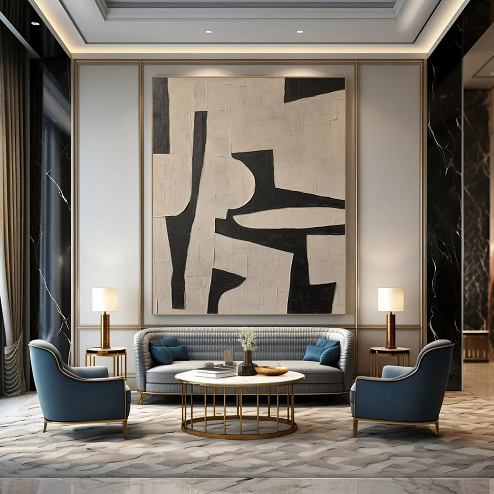 Black and White Geometric, "Monochrome Geometry" – Abstract Geometric Painting On Canvas PS0945