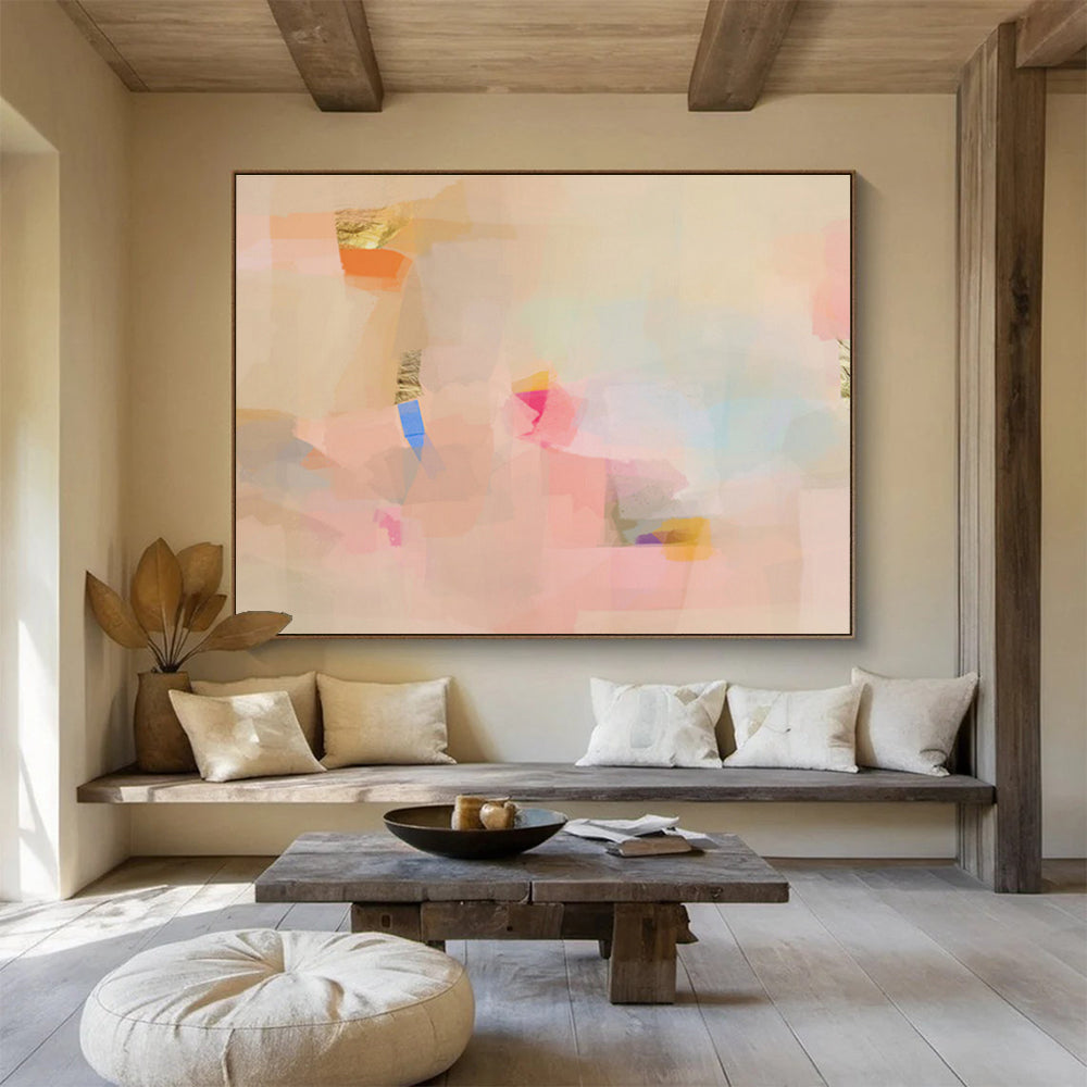 Pastel Color Block Abstract Painting On Canvas DKS033