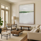 “Green - White Minimalist Strip” - Green, White Abstract Painting On Canvas PS0492