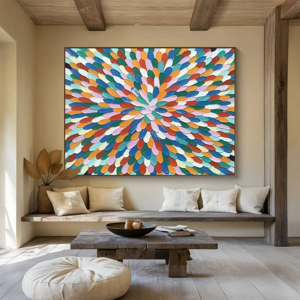 “Rainbow - Colored Mandala” - Abstract Geometric - Painting On Canvas PT1743