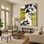 “Bold Green - Black - White Abstract Strokes” - Expressive Abstract Painting On Canvas PS0305