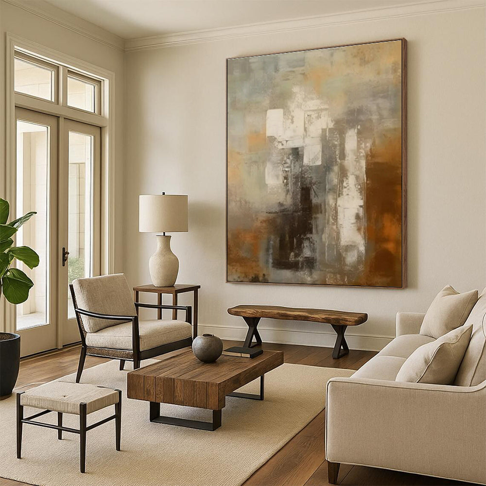 “Muted Abstract Urban” - Gray, Brown, Beige Abstract Urban Painting PS0602