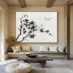 “Ink - Wash Tree and Birds” - Minimalist Chinese - style Painting On Canvas DKS451