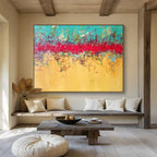 “Turquoise & Red Abstract” - Bold Color - block Painting On Canvas DKS403