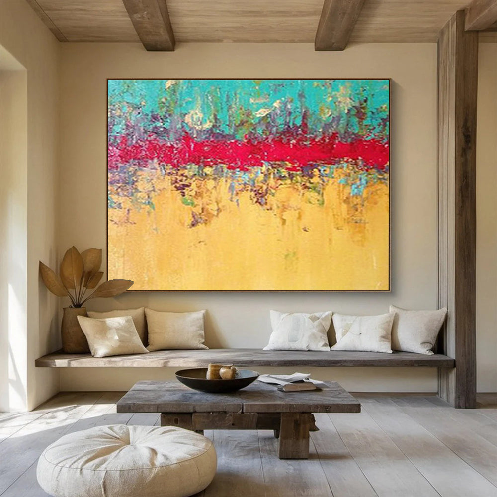 “Turquoise & Red Abstract” - Bold Color - block Painting On Canvas DKS403