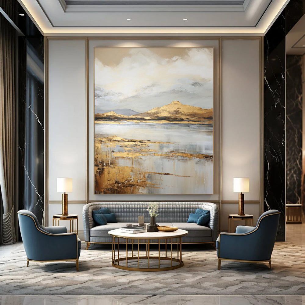 Gold, Beige, Gray with Landscape "Golden Horizons" Landscape Painting On Canvas PS1256