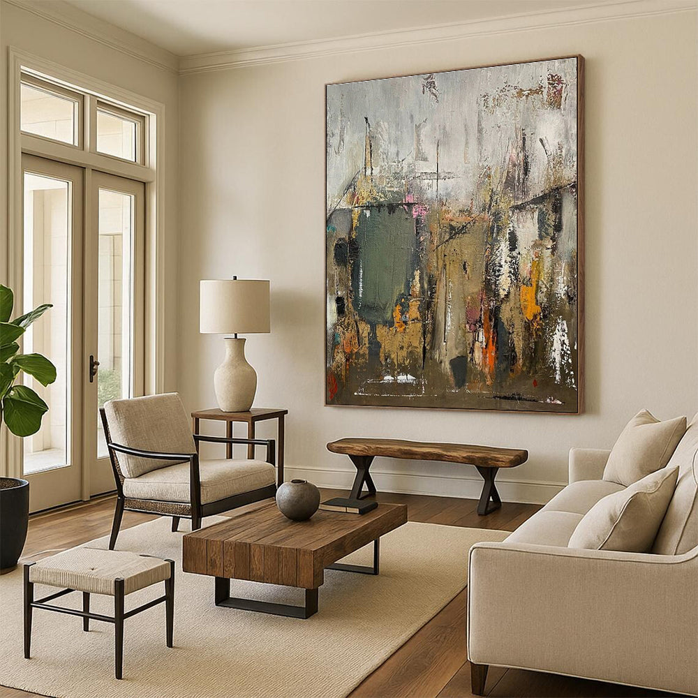 “Neutral Abstract Cityscape” - Neutral Tones Abstract Cityscape Painting On Canvas PS0725