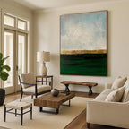 “Gold - Green Sea Horizon” - Green, Gray, Gold, Blue Abstract Seascape Painting On Canvas PS0644