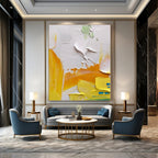 White, Yellow, Blue with Bold Textures "Sunny Textures" Abstract Painting On Canvas PS1346