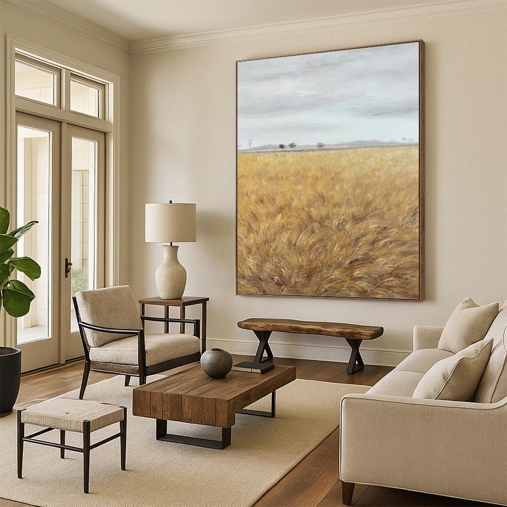 “Golden Field Minimalist” - Minimalist - Inspired Landscape Painting On Canvas PT1434