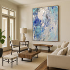 “Blue - White Textured Abstract” - Impasto Abstract Painting On Canvas PT1288