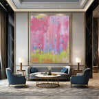 Pink, Blue, Green, Yellow with Thick Strokes "Blossom Rain" Abstract Painting On Canvas PS1402