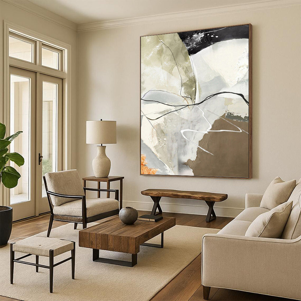 “Grey - White - Black Abstract Lines” - Minimalist Abstract Painting On Canvas PT1225