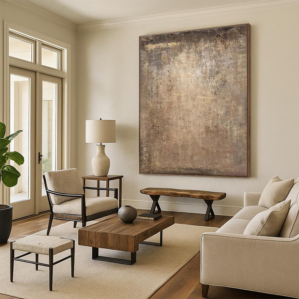 “Warm Brown Texture” - Brown, Beige Abstract Earthy Painting On Canvas PS0632
