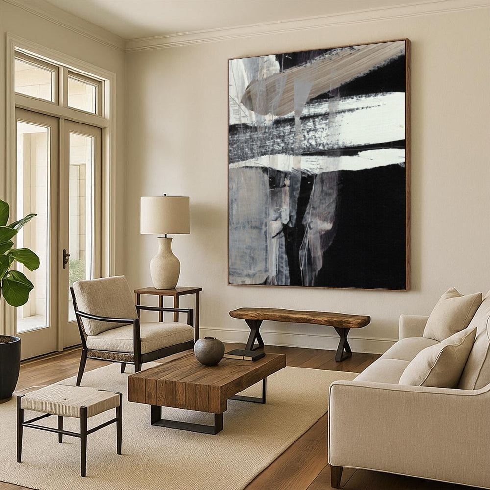 “Monochrome Drip Textures” - Black & White Contrast with Dripping Effects Painting On Canvas DS193