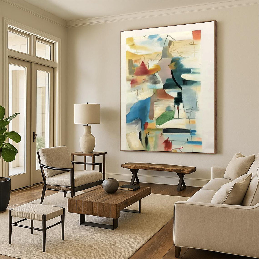 “Colorful Abstract Sketch” - Multicolor, White Abstract Sketch - like Painting PS0609