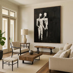 “Abstract Black and White Figures” - Cubist Abstract Painting On Canvas PT1934