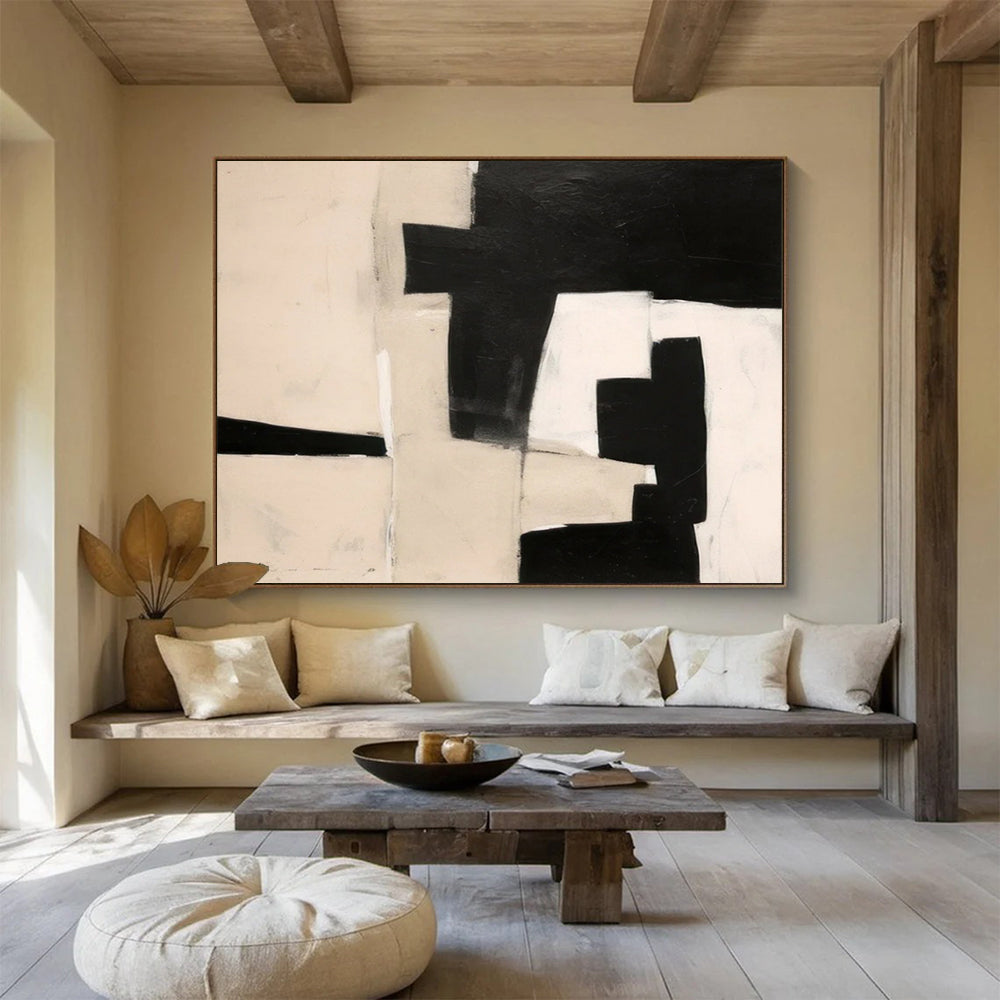 “Monochrome Geometric Shapes” - Minimalist Abstract Painting On Canvas PT071